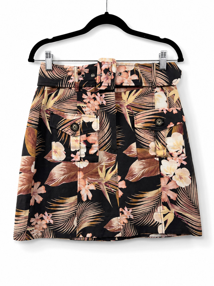 Portmans Tropical Floral Linen Blend Cargo Mini Skirt Size 8 Belted Utility
