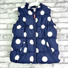 Gymboree Girls Sz M 7/8 Navy White Polka Dot Sleeveless Zippered Puffer Vest