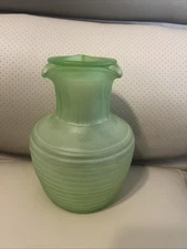 Vintage Rare Uranium Glass Pitcher w Lid Juice Ice Tea Frigidaire Frosted Ribbed