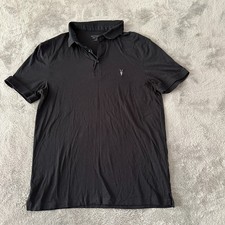 Allsaints Black Slim Fit Polo Shirt Men's MEDIUM Organic Cotton All Saints