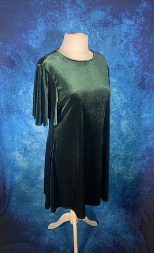 Green Velvet Dress ~Size XL (18/20) PRIMARK CARES Stretchy Short Flared Sleeves - Picture 4 of 24
