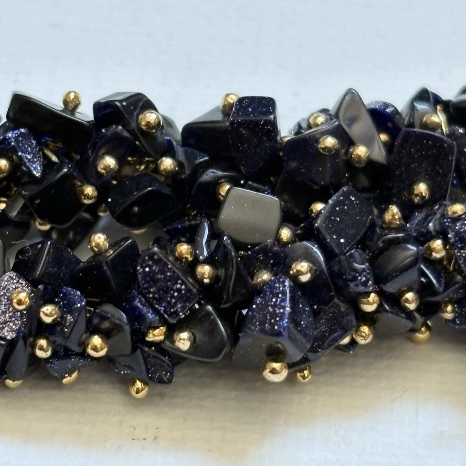 Linda pulseira de ouro vintage azul liso pedra dourada para miçangas 7” 24 gramas - Imagem 4 de 4