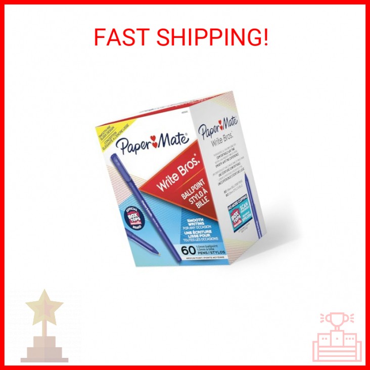 Paper Mate Ballpoint Pens, Write Bros. Blue Ink Pens, Medium Point (1.0mm), 60 C