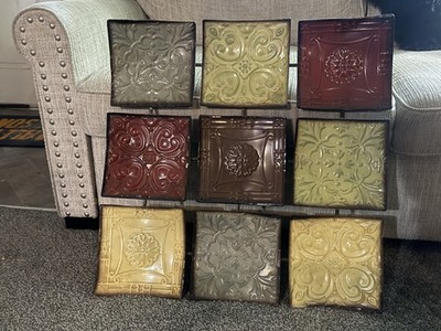 Antique Tin wall hanging Decorative Multicolor Brown Red Green 25 x 25 