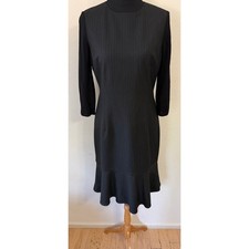 Elie Tahari Black Pinstripe Merino Wool 3/4 Sleeve Flounce Hem Dress US 6