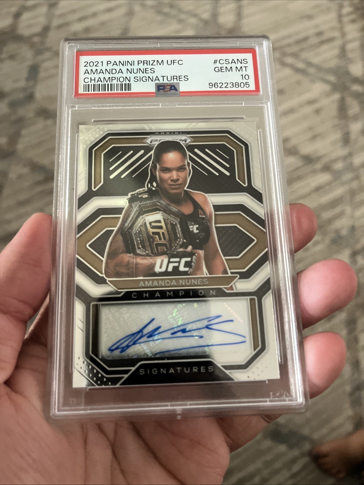 2021 Panini Prizm UFC Champion Signatures Amanda Nunes Auto Card #CS-ANS PSA 10