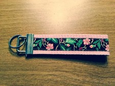 Hawaiian Hibiscus Pink and Black Webbing Keychain/ Keyfob