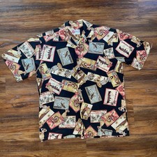 Vintage Hilo Hattie Hula Girl Canoe Sailing Black Hawaiian Camp Collar Shirt M