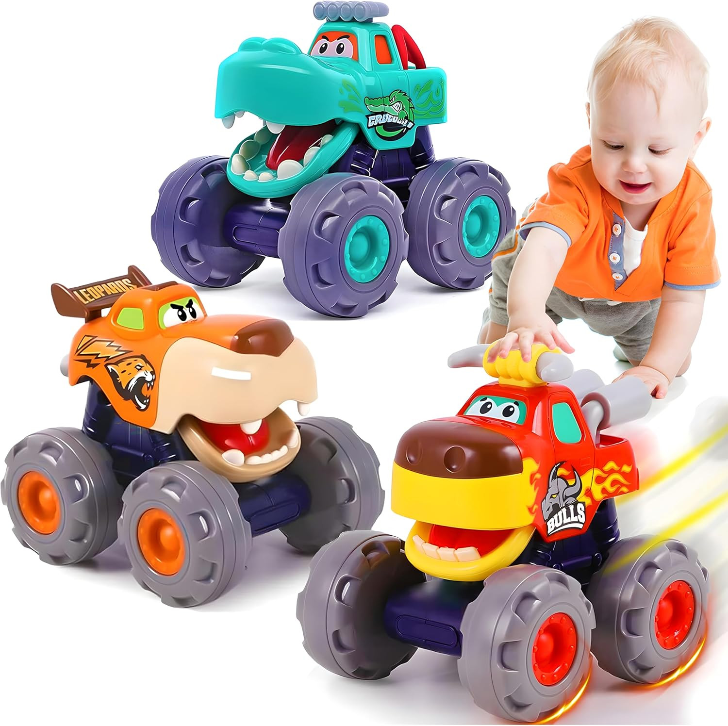 Toy Cars for Toddlers 1-3, 3 Pack Monster Truck Toys for 1 2 3 Year Old Boy Gift