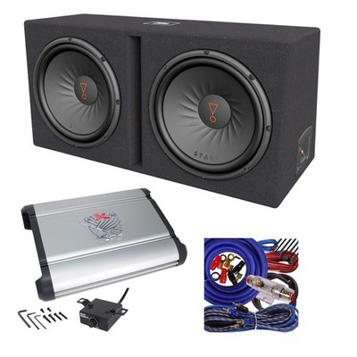 JBL Dual 12'' SUB Enclosure +  SoundXtreme 5000W Bass Car Audio Amplifier + kit