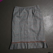 Vintage Gray Striped Kick Pleat Wool Pencil Skirt USA Orange 12 Lined Academia