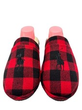 Polo Ralph Lauren Irving Wool Scuff Plaid Slippers Mens Sz XL 13-14 Red /Black
