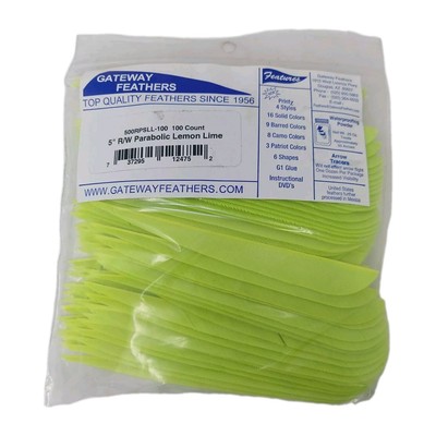 100 Pack Gateway Feathers 5'' Right Wing: Parabolic Lemon Lime Green 500RPSLL-100