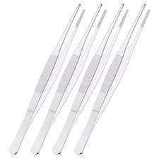 4 PCS 8 Inch Stainless Steel Tweezers, with Straight Round Blunt Serrated Tip...