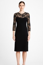 TADASHI SHOJI Dress Women's 8 Black Sequin Lace Neckline Midi Cocktail Party