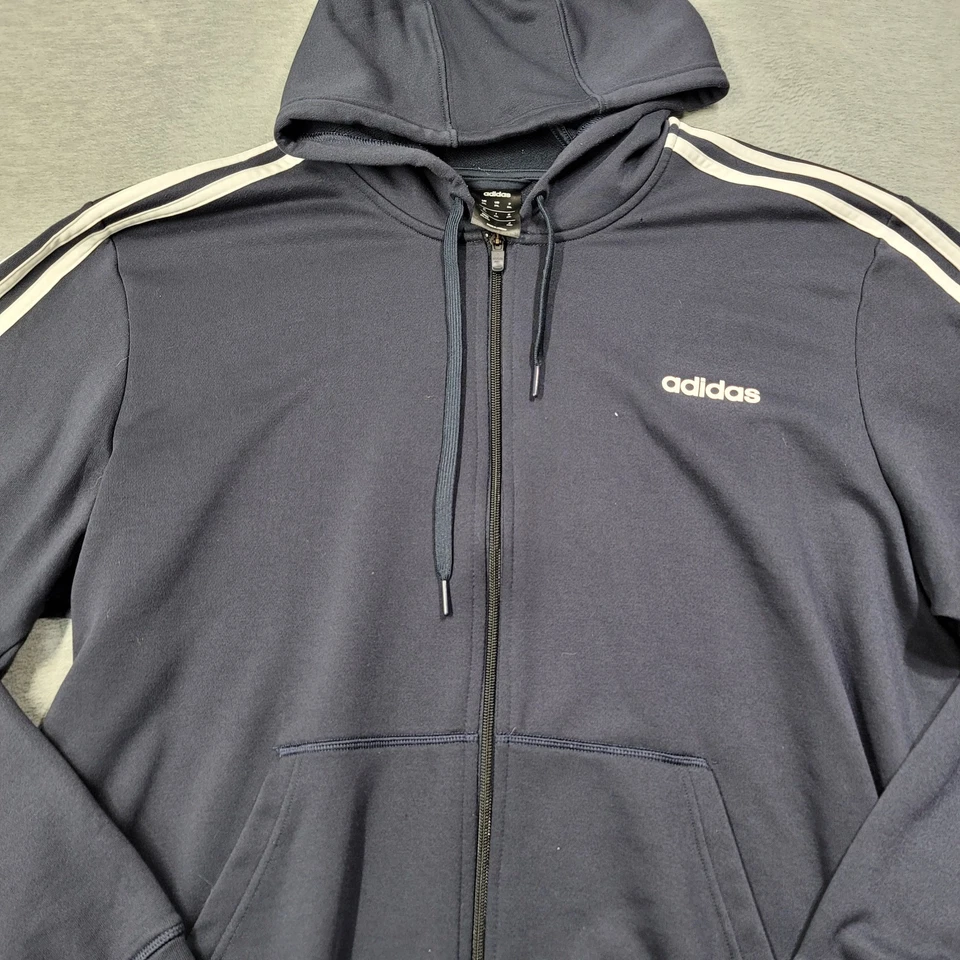 Adidas Sweatsuit Men 2XL Navy Full Zip Hooded Jogger Drawstring ThreeStripe Logo - Image 3 of 4