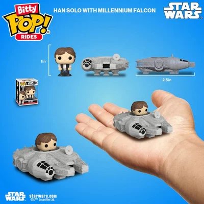 Star Wars Bitty POP! Rides Vinyl figurine Display Han Solo w/Millenium Falcon Fu - Photo 1/4