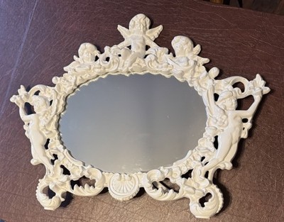 Victorian Oval Unique White Cherub Mirror W Back Stand Cherub Mirror