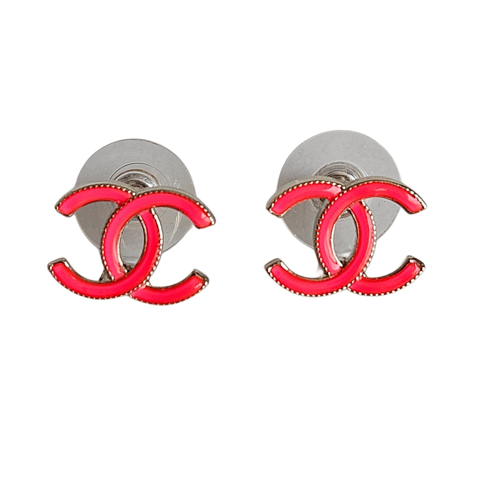 Chanel CC Pink Small Stud Earrings in Rose Gold Tone