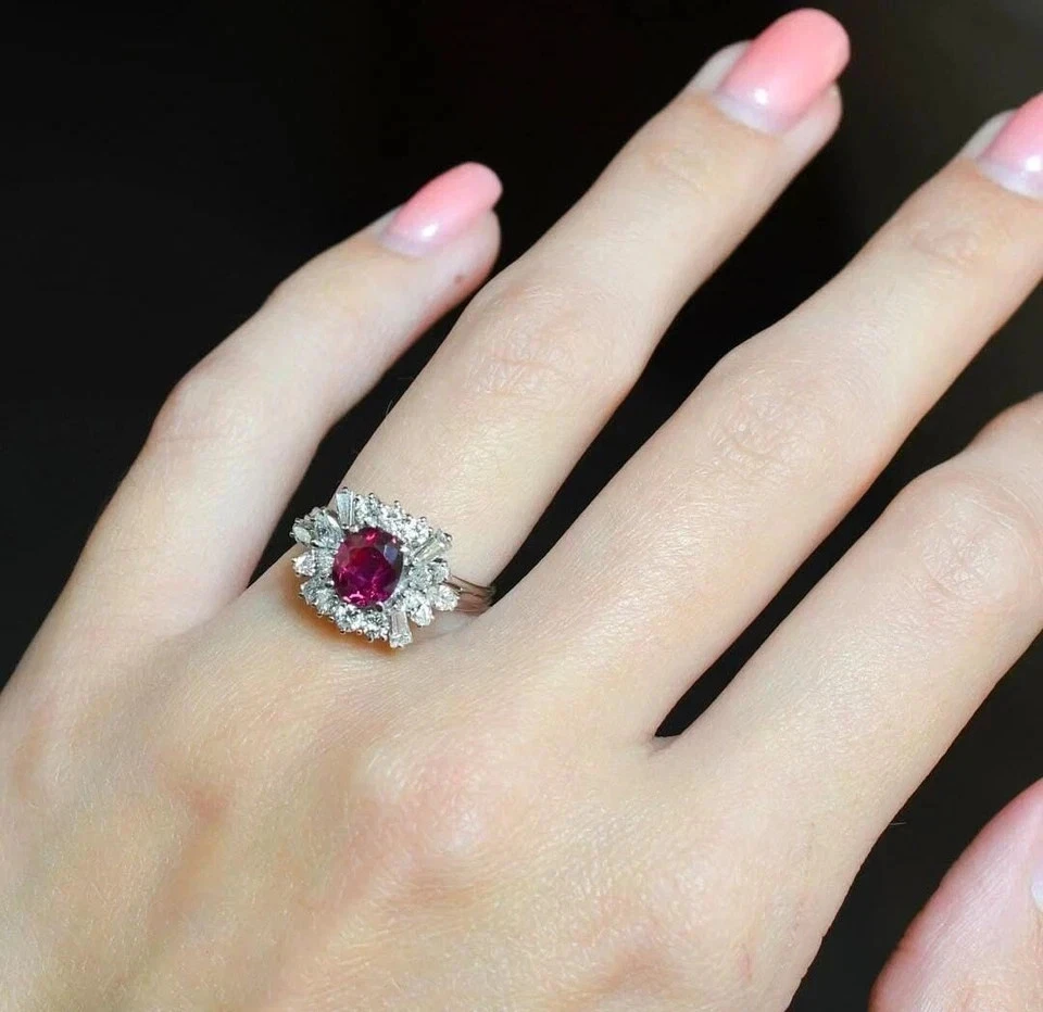 4.30Ct Certified Natural Ruby Cluster Vintage Wedding Ring 18k White Gold - Image 4 of 4