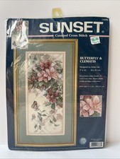 NEW Sunset Dimensions Cross Stitch Kit 13686 Butterfly Clematis Lena Liu 2001