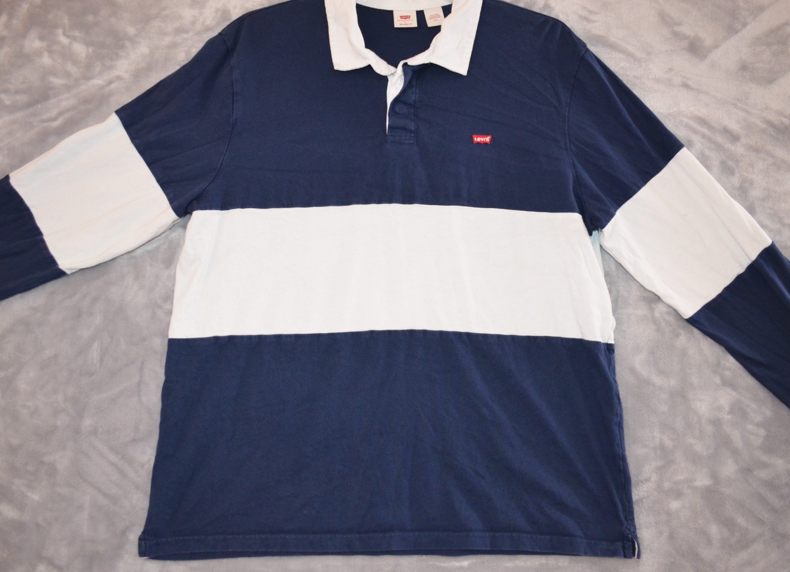 Vtg Levis Rugby Shirt Mens L Relaxed Fit Navy White Colorblock Long Sleeve Polo