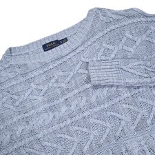 POLO RALPH LAUREN Women's XS Light Blue Cotton Linen Mixed Cable Knit Sweater