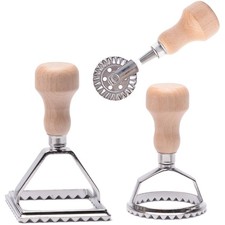 Ravioli Ausstecher Teigtaschenrad 3er Set Holzgriff Nudelteig Küchenzubehör