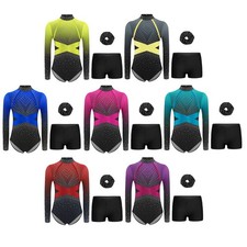 Girls Outfits Crop Top Gymnastics Themed Party Set Hairband Set Mock Neck Show