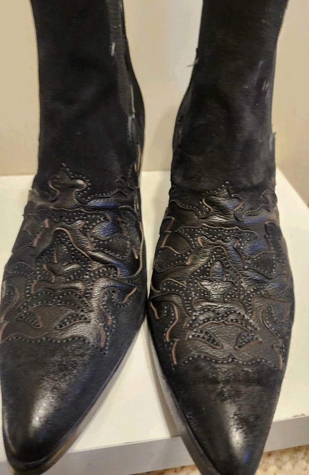 Botas occidentales Alberto Fasciani "Ursula" negras de gamuza/cuero talla 9/39 Ret. $695 Foto 3 de 4