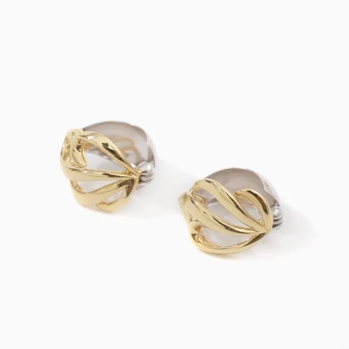 Solid 18K Yellow Gold and 14K White Gold Pierring Mini Hinged Clip-On Earrings - Image 3 of 4