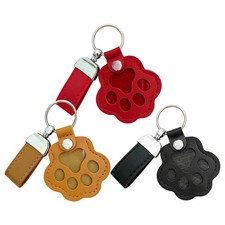1x Cat Dog Fur Storage Case, PU Leather Paw Keychain Pet Hair Keepsake Key Ring