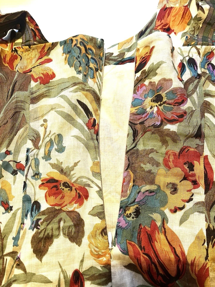 Peruvian Connection Linen Wild Flower Print Midi Dress Womens Sz 6 Zip Zip Back - Image 4 of 4
