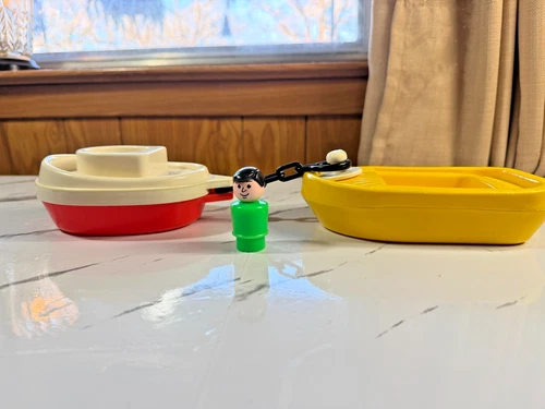 Fisher-Price Tug Boat Barge 120 Vintage 1979 + Little People Toy + Free Shipping