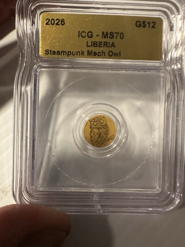 2026 Liberia Steampunk Mech Owl $12 Gold Coin 1/1000 oz .9999 ICG MS70