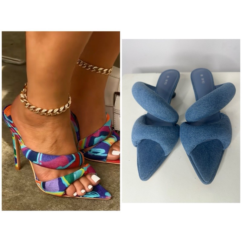JW PEI Multicolor Strappy kitten  Heel Sandals & Blue Twist Mules -38 -7.5