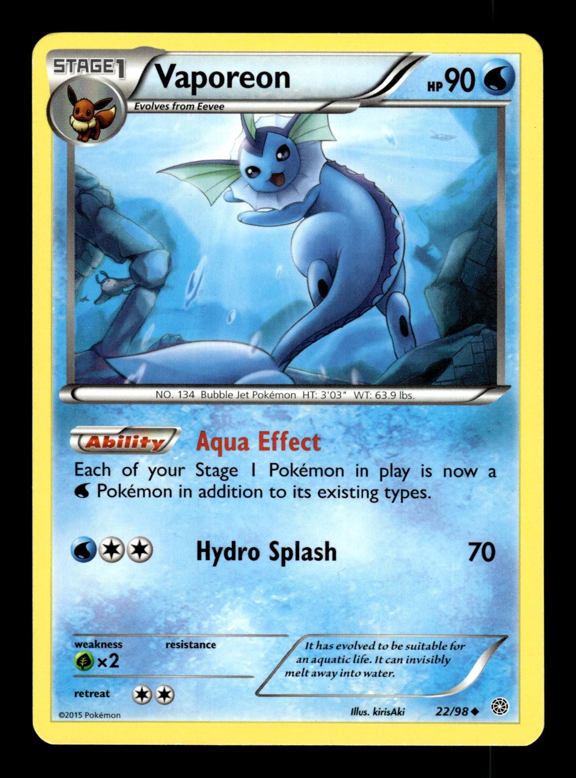 Vaporeon 22/98 Uncommon Ancient Origins Pokemon Near Mint