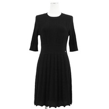 CHANEL P59823 COCO Mark Charm Knit Flare Dress H/S Women Size 36 Black