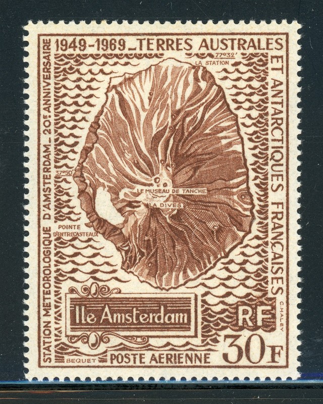 FSAT TAAF MNH Selections: Scott #C19 30Fr Map of Amsterdam Island CV$17+