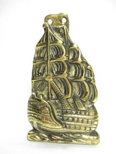 BRASS DOOR KNOCKER SQUARE RIGGED SAILING SHIP 4" TALL x 3" WIDE  !
