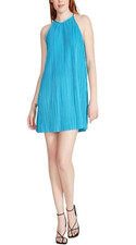 Steve Madden Ada Plissé Pleated Shift Minidress Aruba Blue Women’s Medium NEW