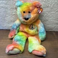 Vintage 1999 TY Beanie Baby Peace Bear 14" LARGE Beanie BUDDY Dark Version EUC