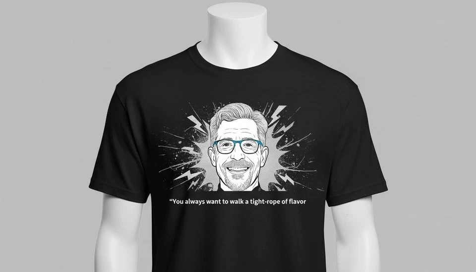 Camiseta Rick Bayless Quote | Camisa Maestra Culinaria "Cuerda Apretada de Sabor" Foto 2 de 4