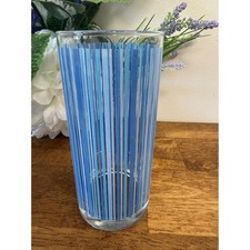 Vintage MCM Blue Collins Glass MCM Tall Striped Barware Cocktail Glass