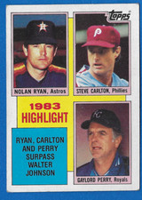 1984 Topps 1983 Highlight #4 Nolan Ryan / Steve Carlton / Gaylord Perry