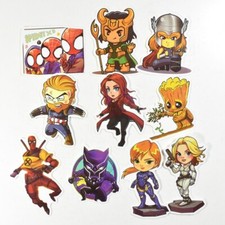 Marvel Stickers - Lot of 10 Assorted Animated Characters Groot, Spider Man, Thor