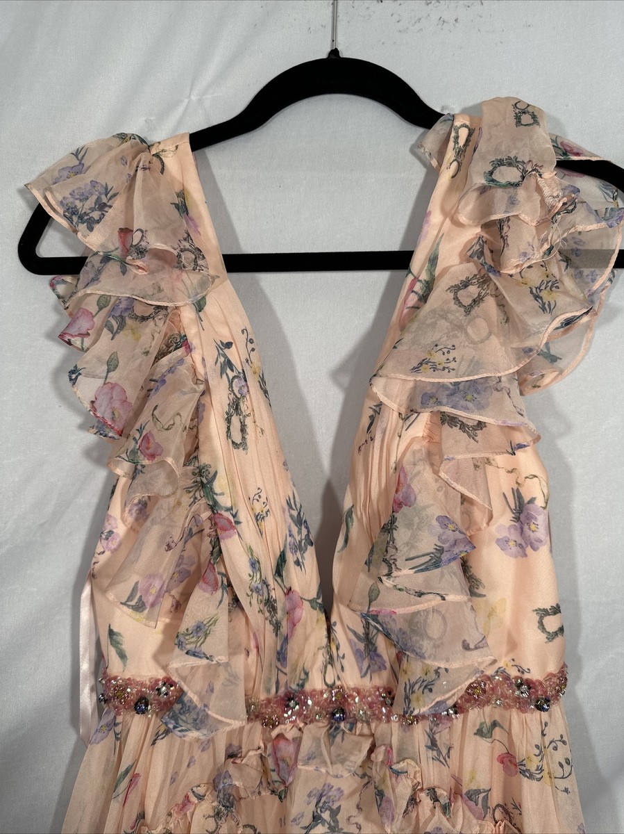 NEW $598 Mac Duggal [ 2 ] Ruffled Floral Print Cap Sleeve