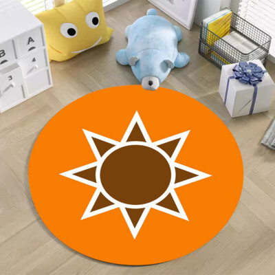 Cartoon Kids Round Rug Red Brown Funny Sunlight Circle Area Rug for Bedroom
