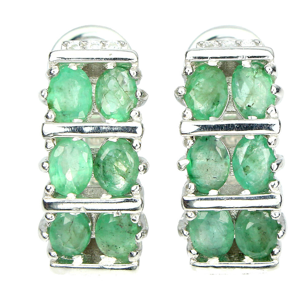 Valentín 925 Plata Natural Ovalado Esmeralda Verde 4x3mm Gema Joyería Pendientes