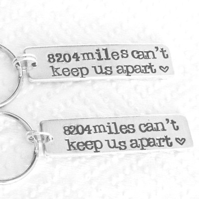 2 x Personalized hand stamped long distance friendship relationship key chain